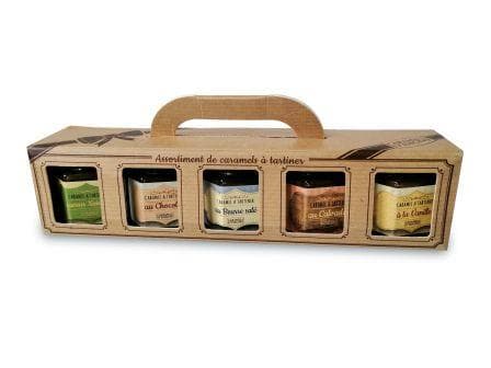 5 mini-crèmes 50g caramel assorties : beurre, salé, calvados, vanille