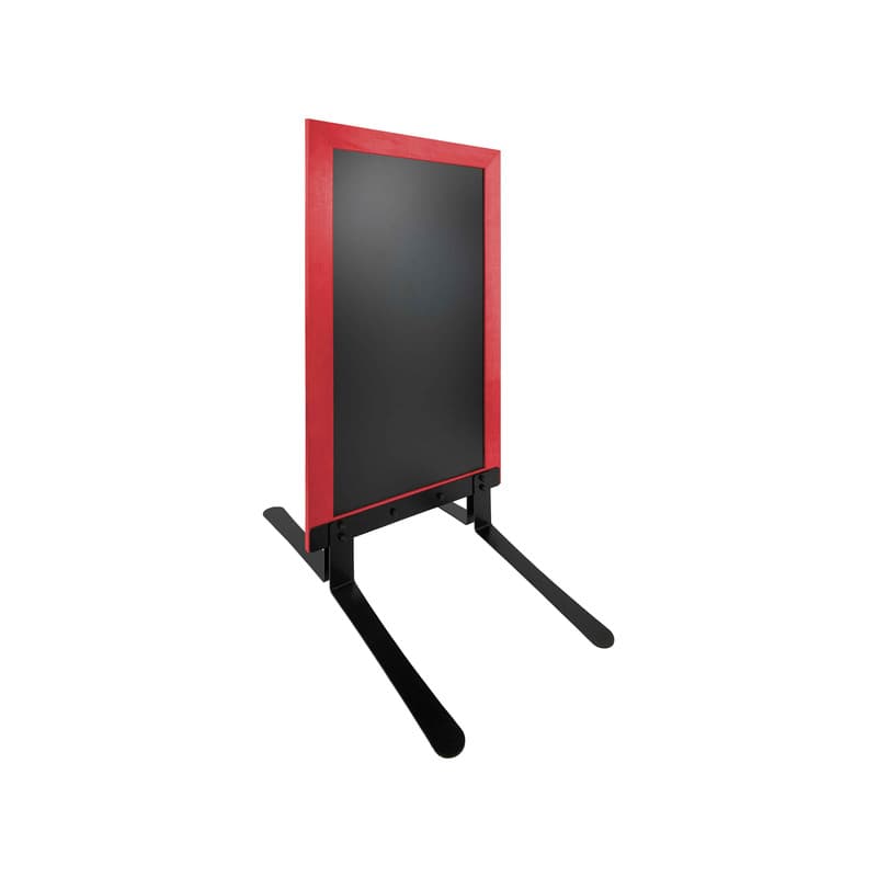 Panneau trottoir avec cadre bois rouge vin sur piètement noir effet ressort - dimensions 124 x 63,5 cm