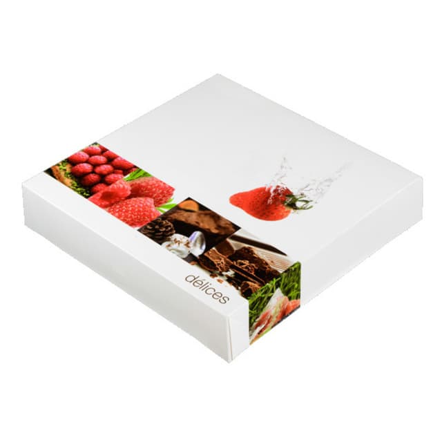 Boîte pâtissière décor délices 160x160x50mm par 275 pièces