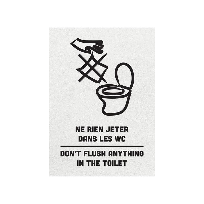 Sticker "ne rien jeter dans les wc - don't flush anything in the toilet" blanc format a6