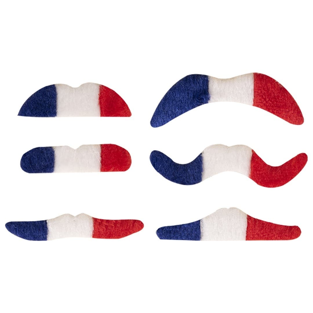 Moustaches - lot de 6 - bleu, blanc, rouge