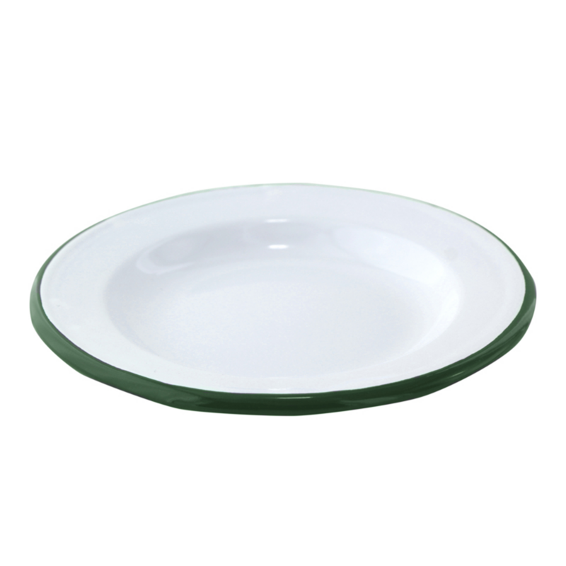 Assiette enamel blanc en acier émaillé à bord vert ø 24cm h30mm, 12pcs