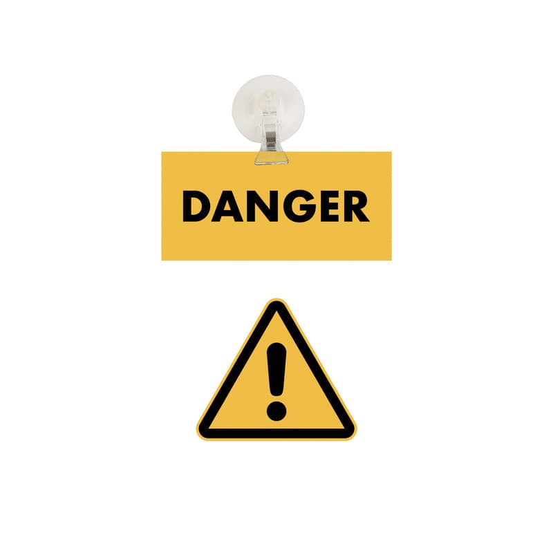 Panneau pvc "danger" fond jaune format a5 avec fixation ventouse