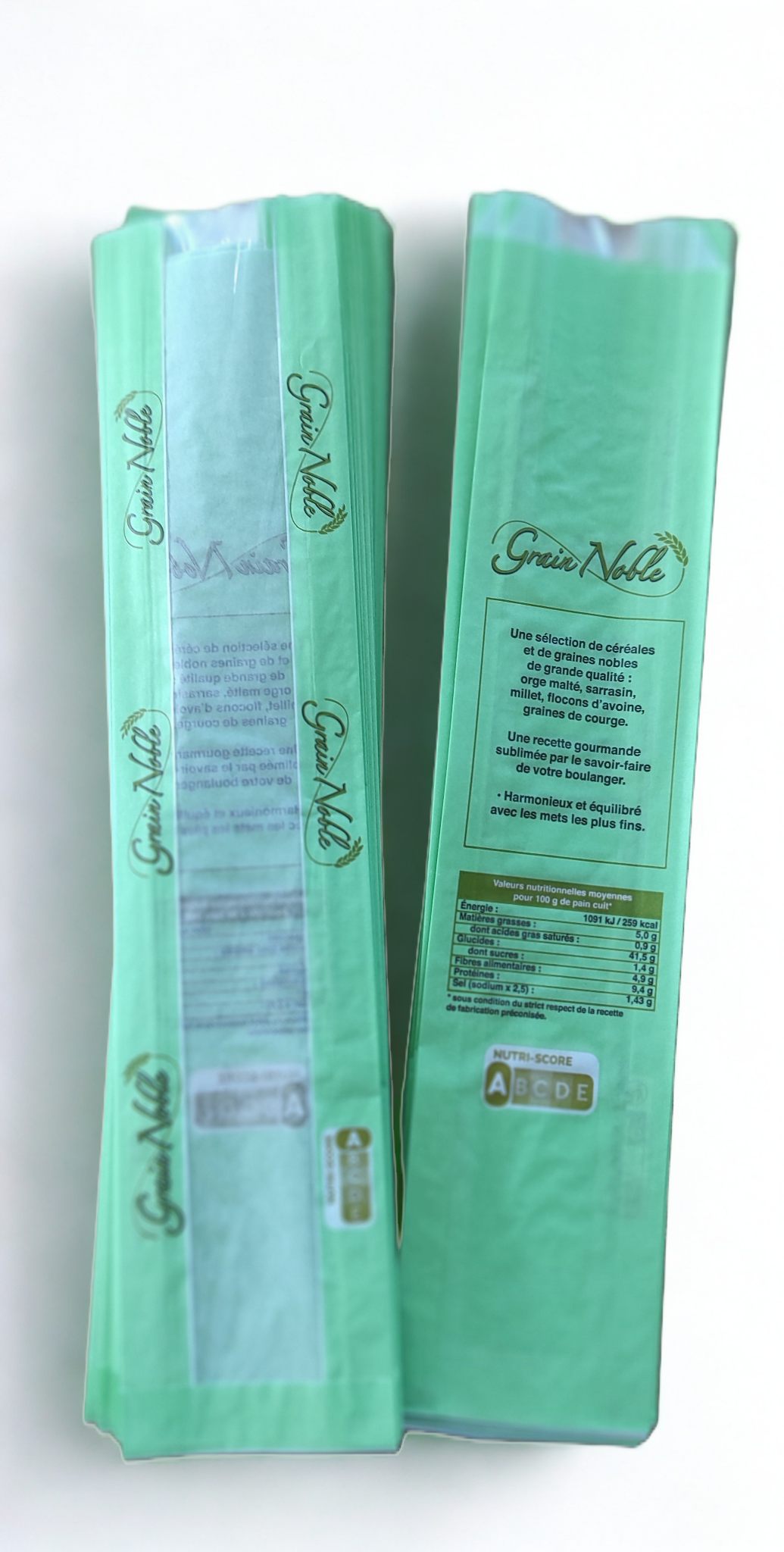 Sac baguette à fenêtre grain noble papier kraft blanchi 100x35x460mm, 1000 pcs