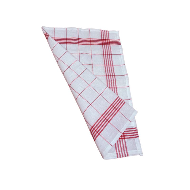 Torchon metis coton lin | quadrillage rouge | lot de 6