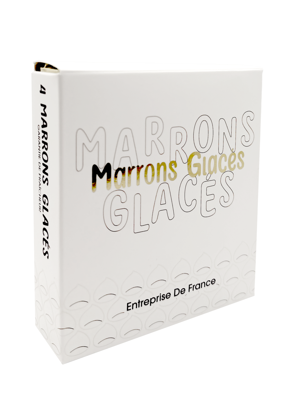 Coffret de 4 marrons glacés pliés or – DDM 24 mois