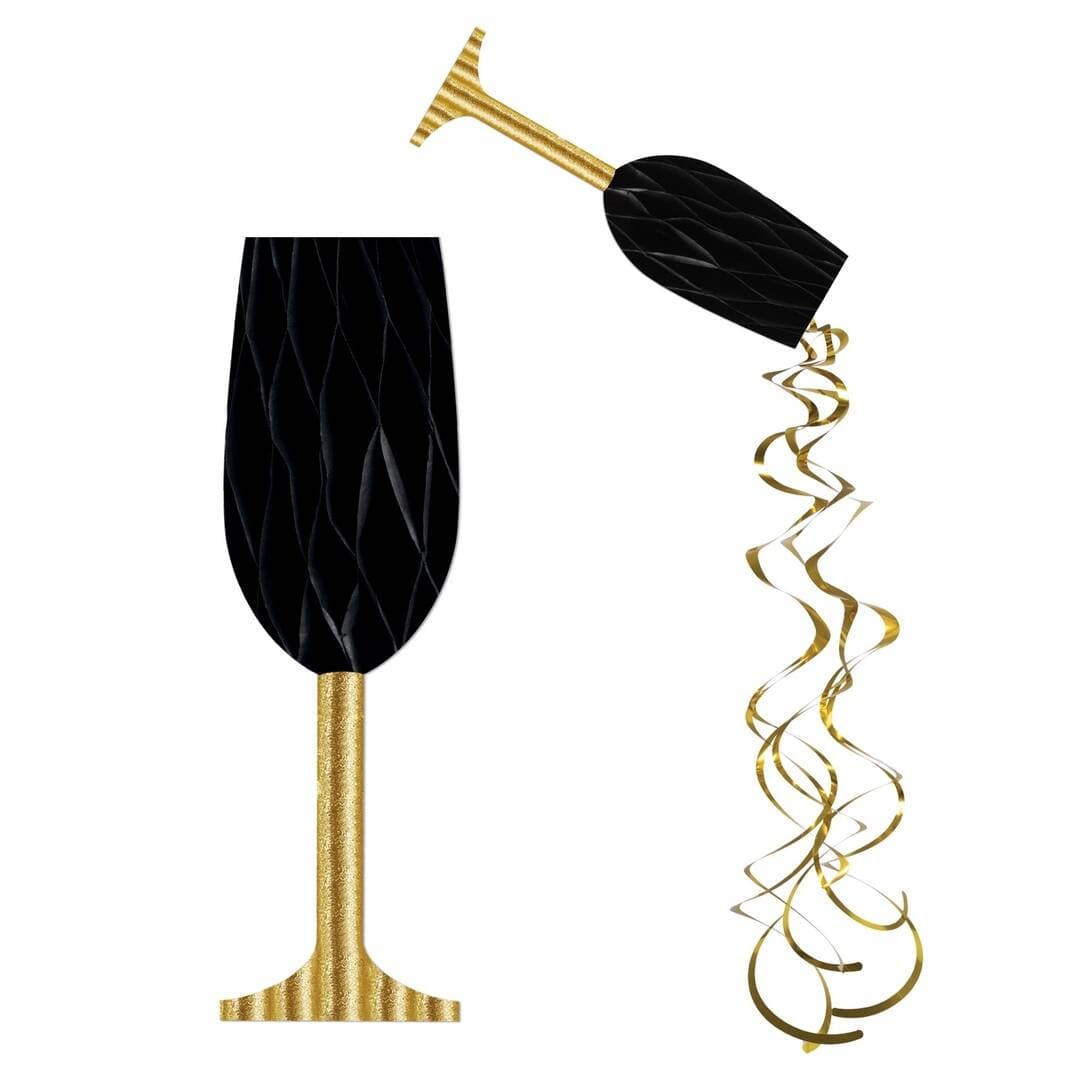 Flûte de champagne alvéolée à suspendre - noir et or