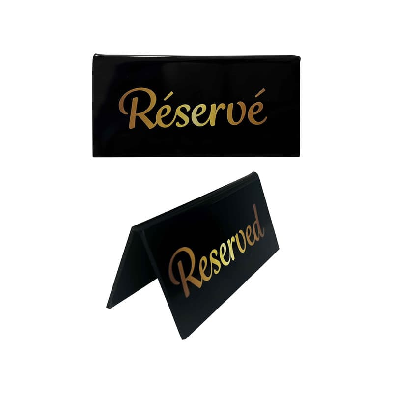 Chevalet de table en pvc noir réservé - reserved dimensions 10 x 5 cm - lot de 10