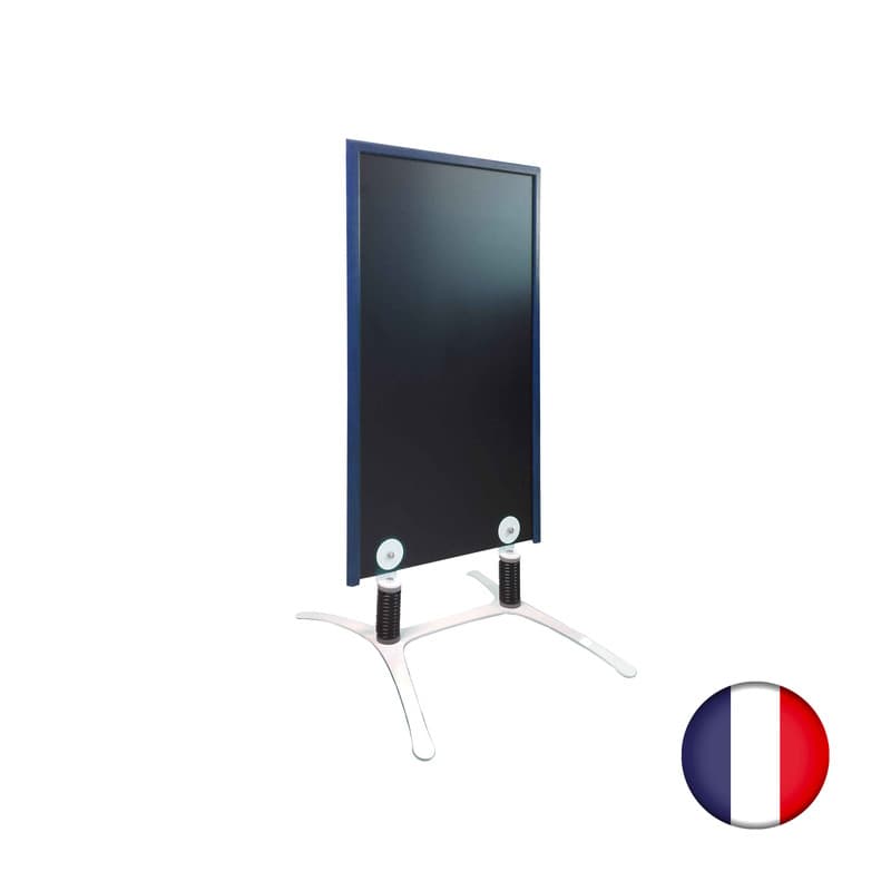 Panneau trottoir sur piétement métal blanc blanc avec cadre bois bleu mer dimensions 120 x 65 cm