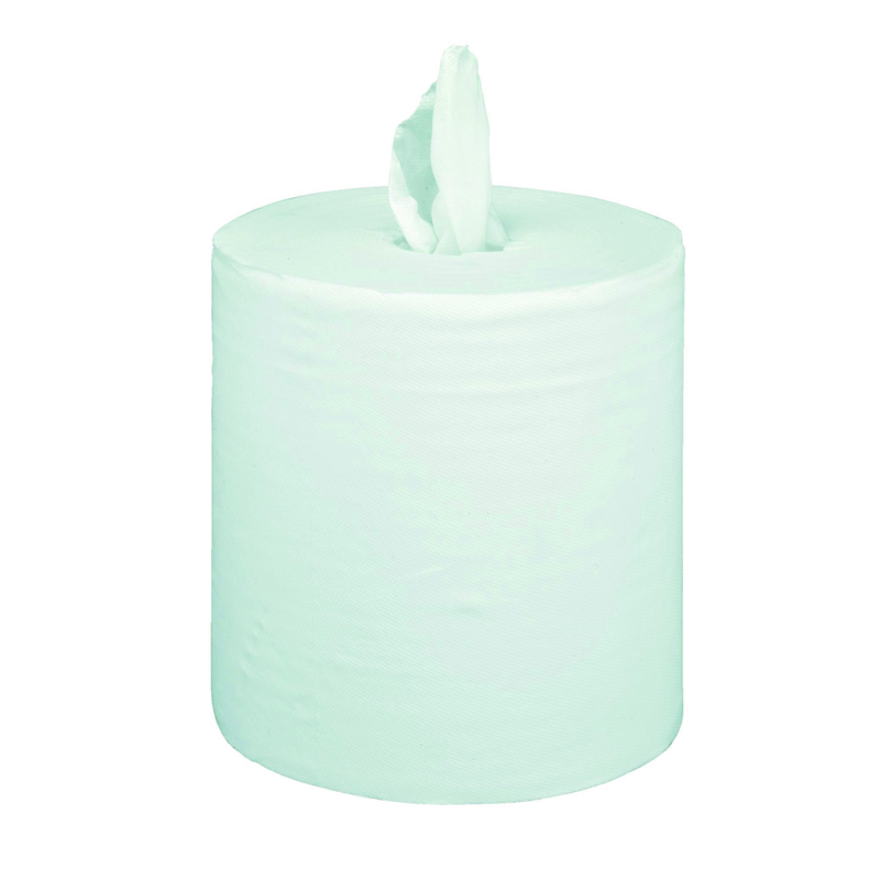 Bobine d'essuyage blanc 2 plis à devidage central, 6pcs