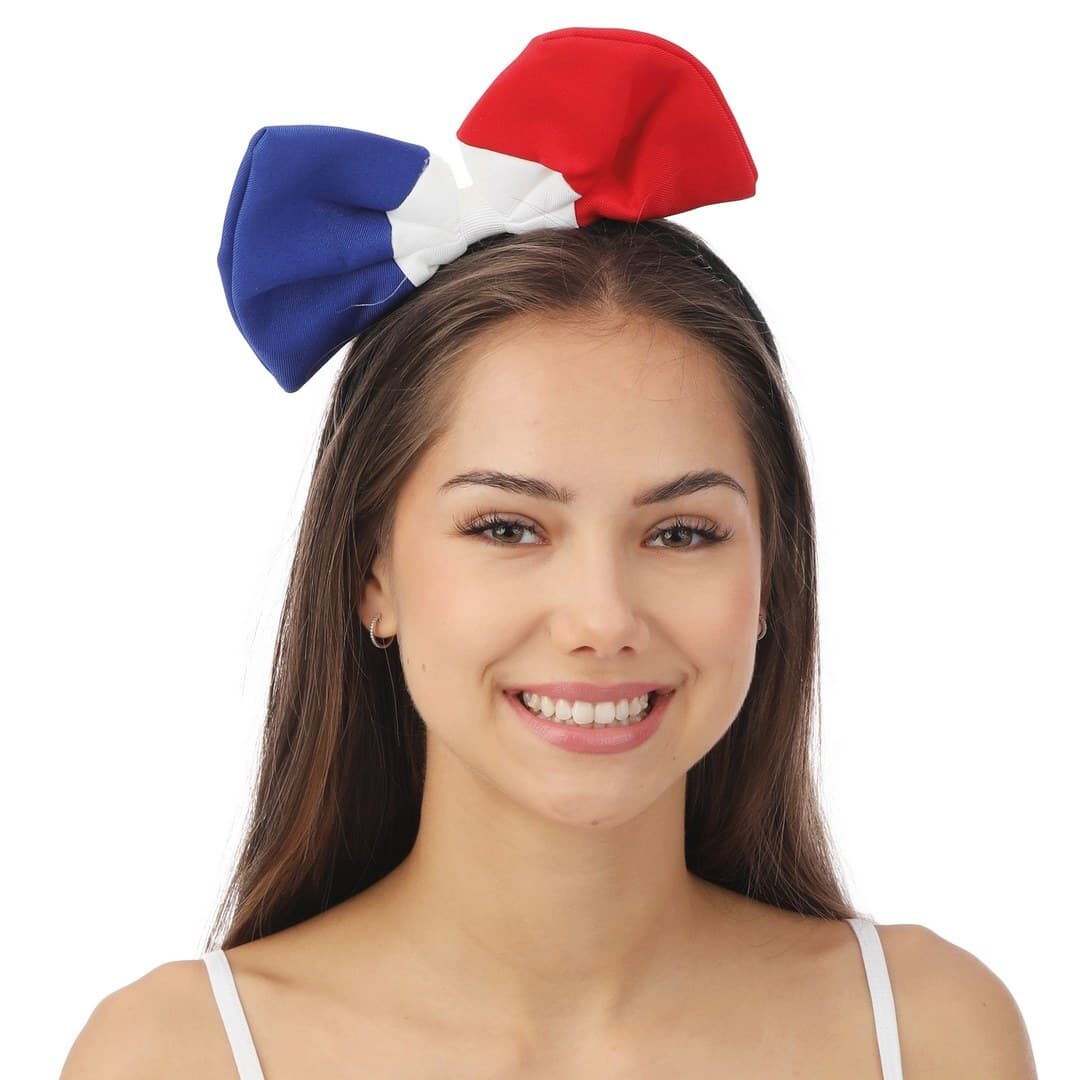 Serre-tête nœud papillon - bleu, blanc, rouge