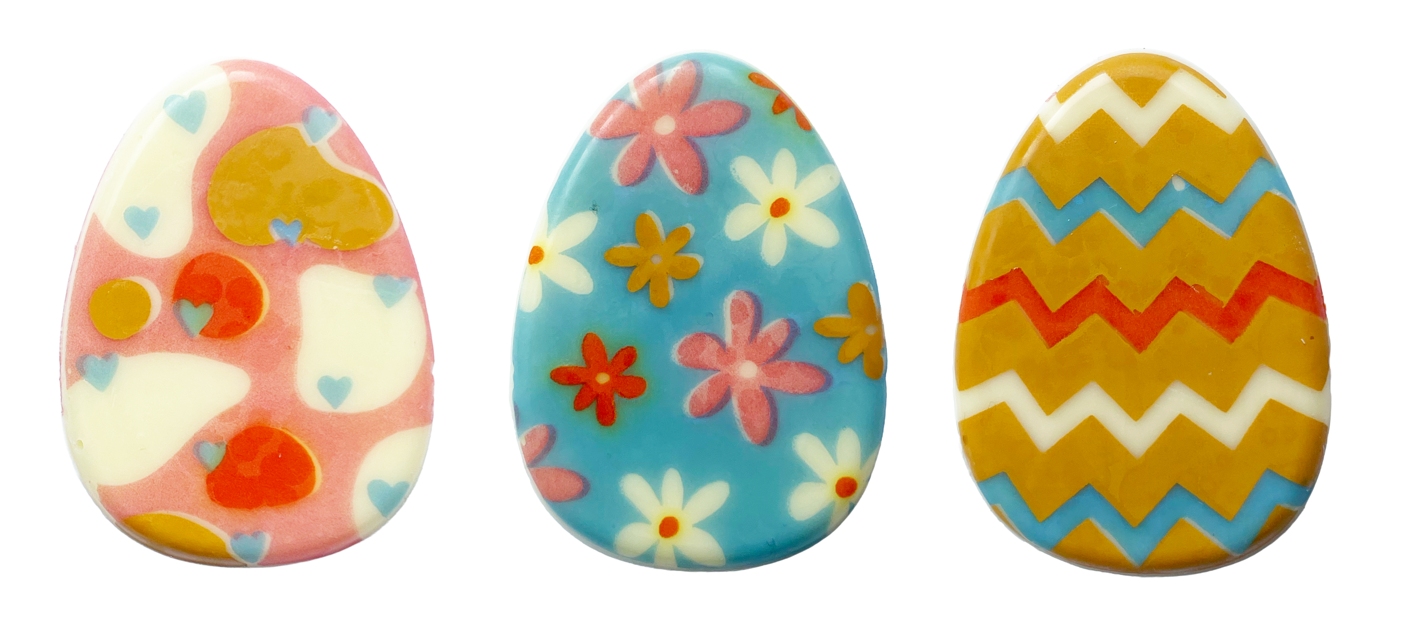 Décor en chocolat "Oeufs pop" 31 x 42 mm - Chocolat Blanc - Lot de 90 pièces