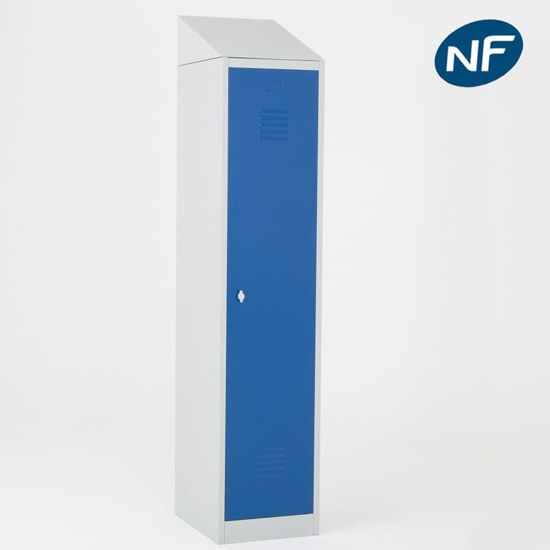 Vestiaire industrie salissante 1 case monobloc avec coiffe inclinée 41 cm