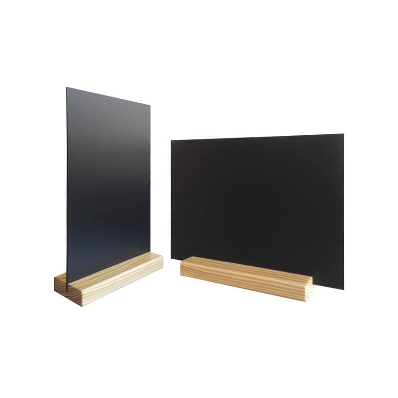 Porte menu de table en bois couleur pin naturel dimensions 15 x 3,6 x 2,3 cm avec ardoise a5 - lot de 2