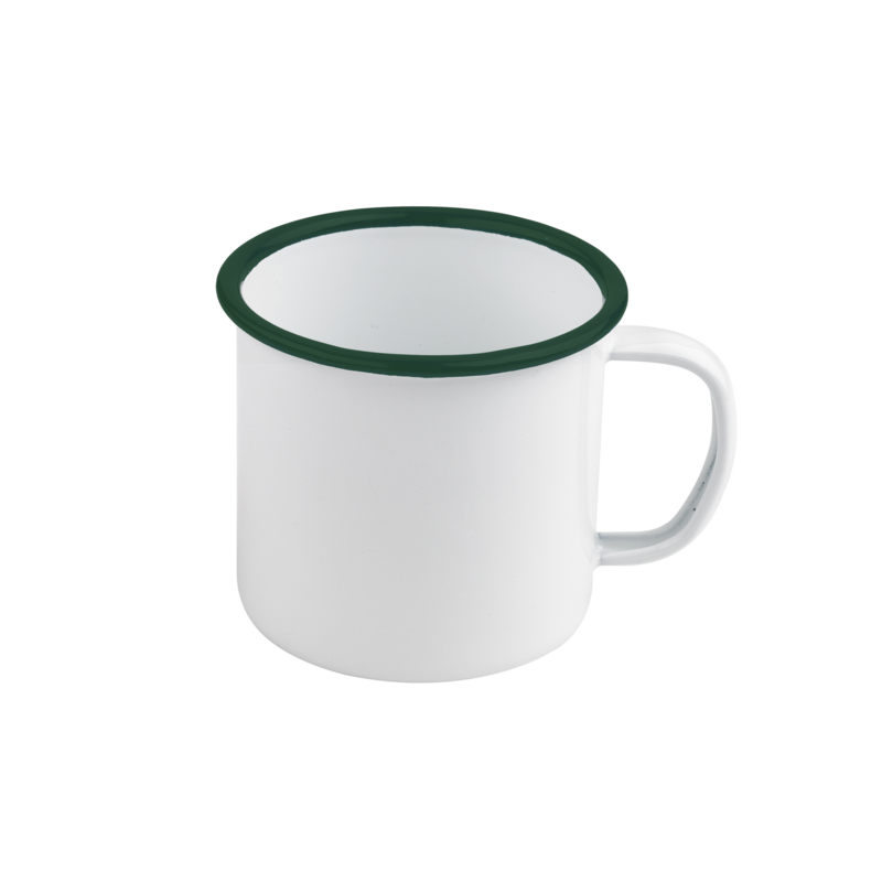 Mug enamel blanc en acier émaillé à bord vert ø 9cm h70mm 250ml, 12pcs