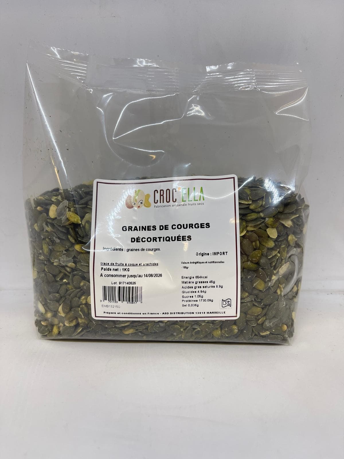 Graine de courge décortiquée, sac de 1kg