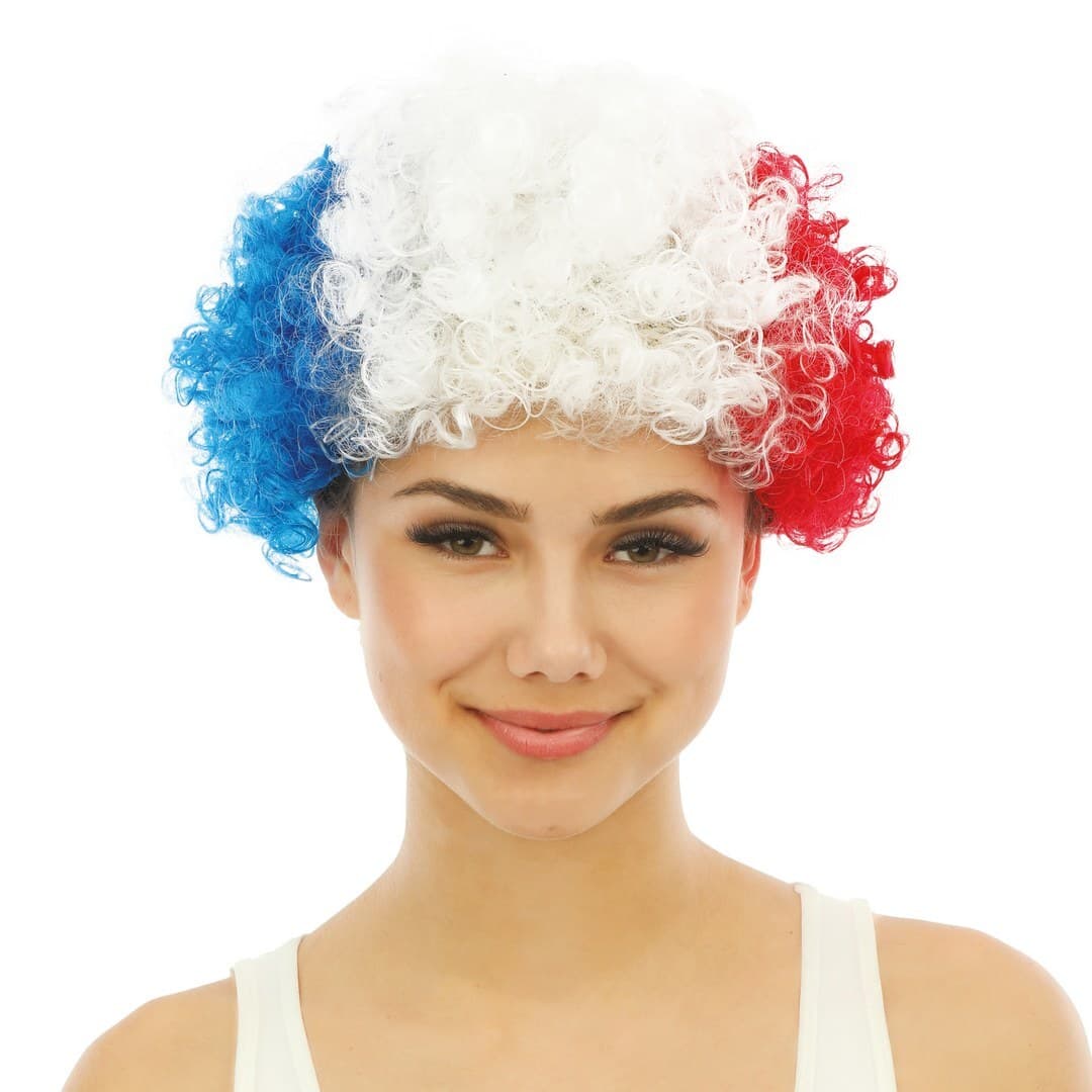 Perruque courte frisée - bleu, blanc, rouge