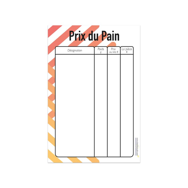Sticker autocollant "prix du pain" (fond blanc) dimensions 61 x 41 cm