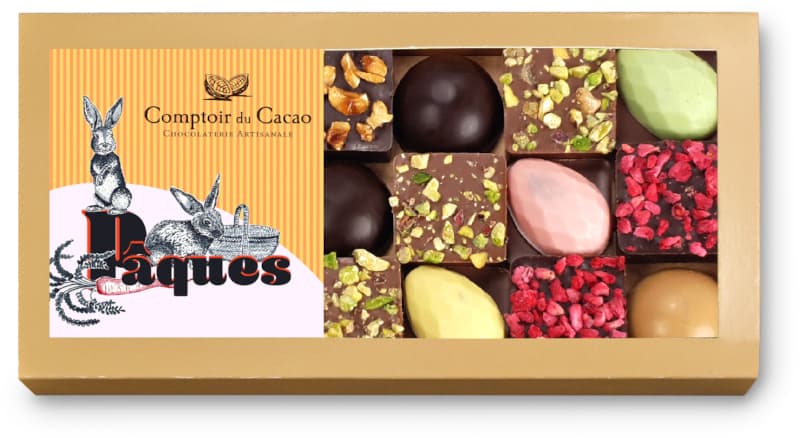 Étui pâques carrés et dômes pralinés feuilletés + oeufs 170g