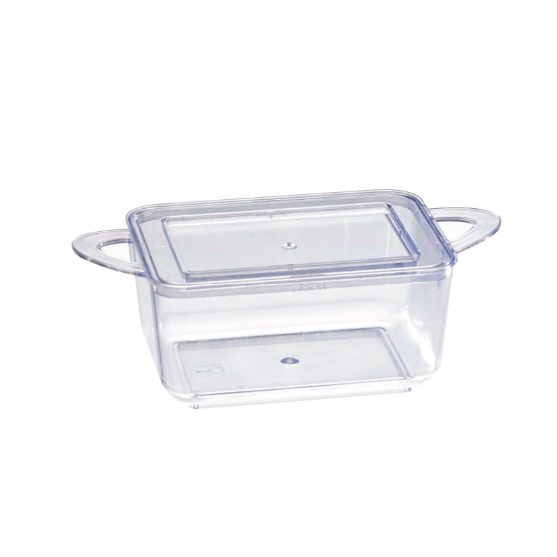 Mise en bouche plastique ps vert rectangulaire transparente avec anses et couvercle "loukià"  96x50x35mm 75ml, 144pcs