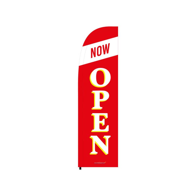 Drapeau publicitaire "open" de dimensions 263 x 75 cm