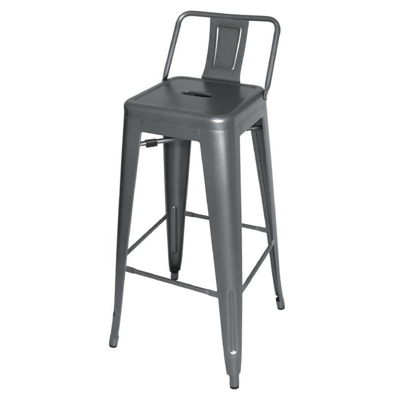 Lot de 4 tabourets hauts en acier en acier noir avec dossier bistro