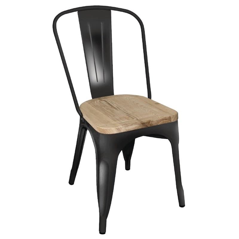 Lot de 4 chaises bistro en acier  avec assise en bois