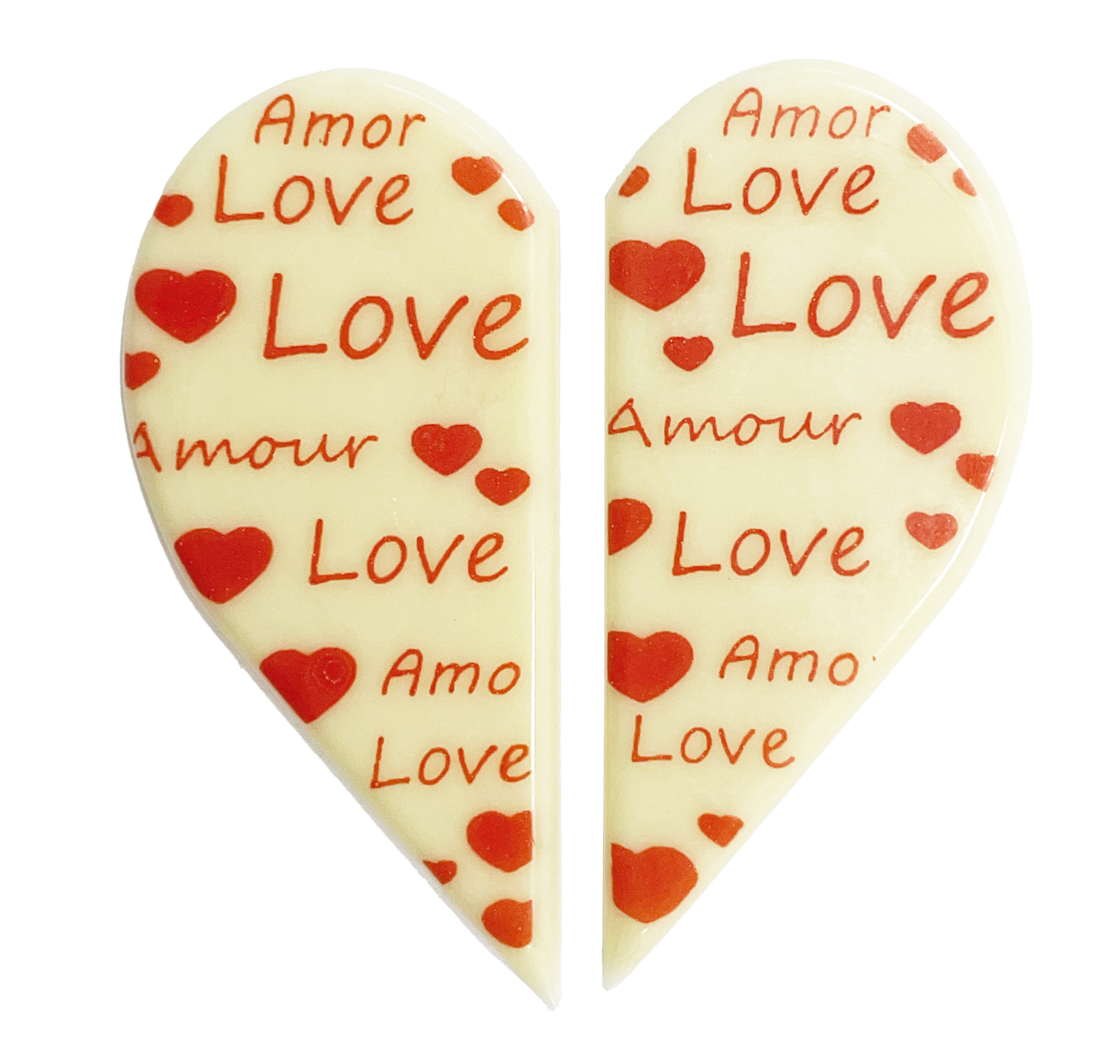 Décor en chocolat "Demi cœur love" 65 x 30 mm - Chocolat Blanc - Lot de 136 pièces