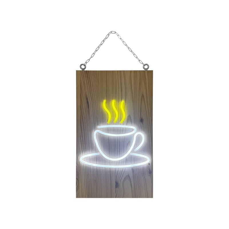 Enseigne lumineuse led intérieur "café" en bois - fabrication française