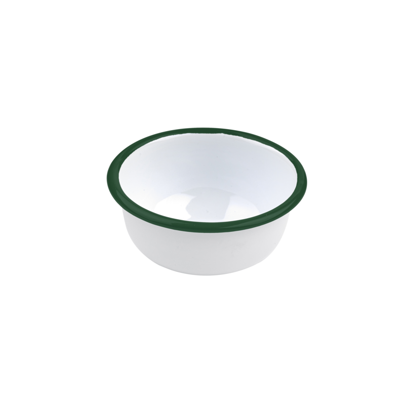 Bol enamel blanc en acier émaillé  à bord plat et vert   h50mm 300ml, 12pcs