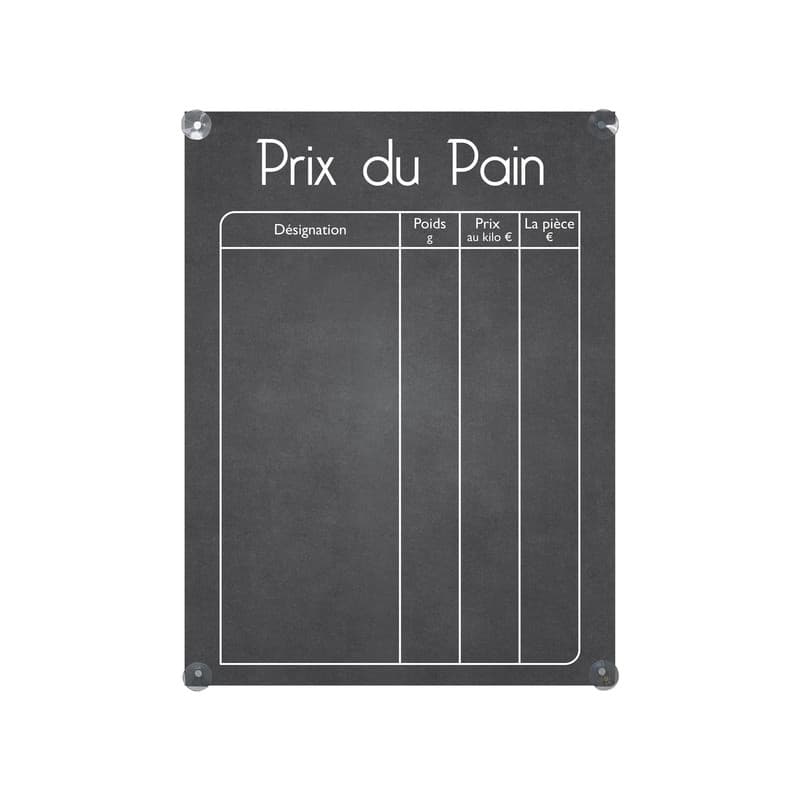 Panneau "prix du pain" format a1 avec fixation ventouses