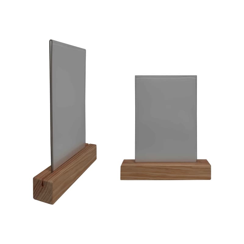 Porte menu de table en bois brut dimensions 21 x 3,6 x 3,6 cm avec plexi a5 - lot de 2
