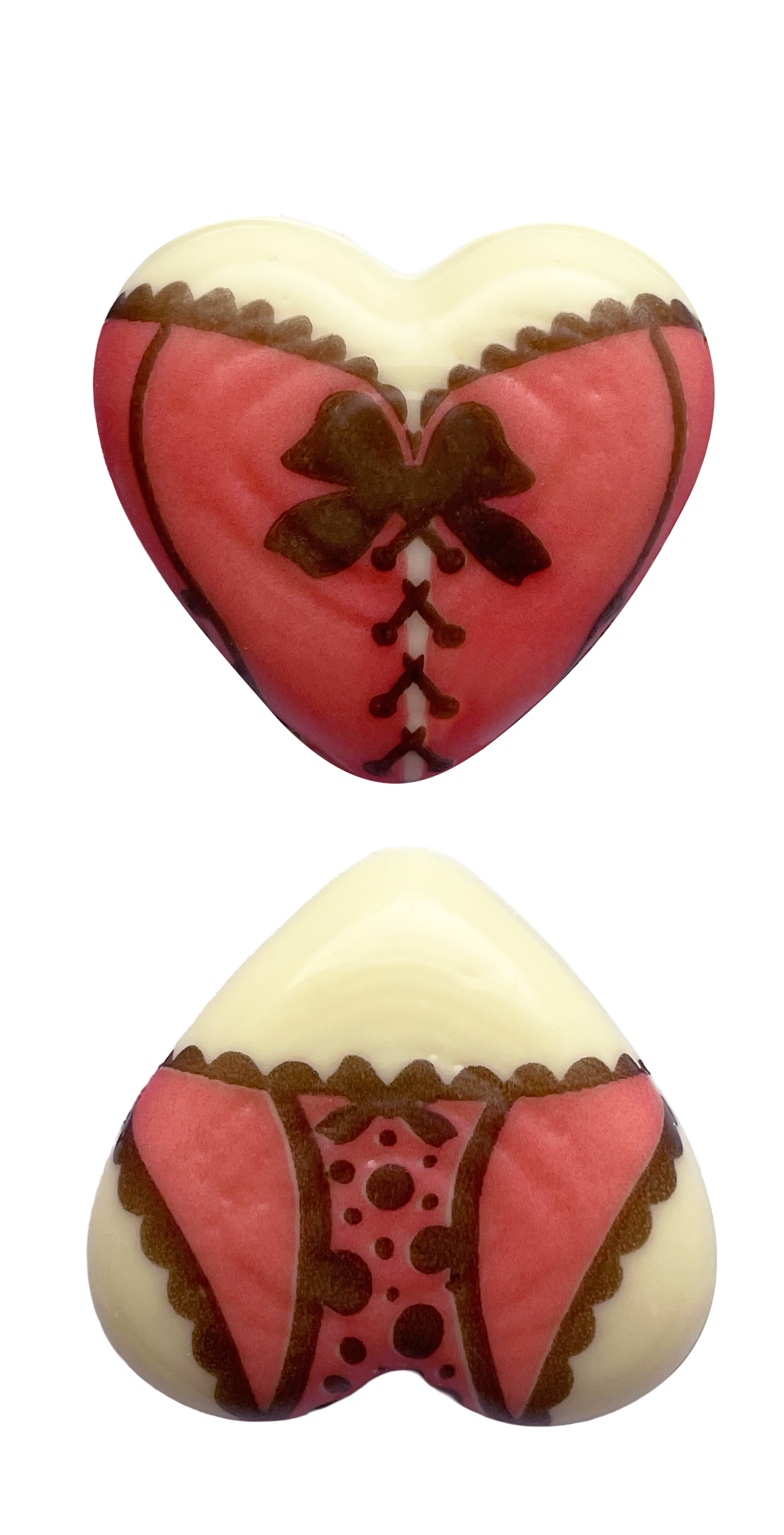 Décor en chocolat "Cœur coquin relief" 35,6 x 32,7 mm - Chocolat Blanc - Lot de 96 pièces