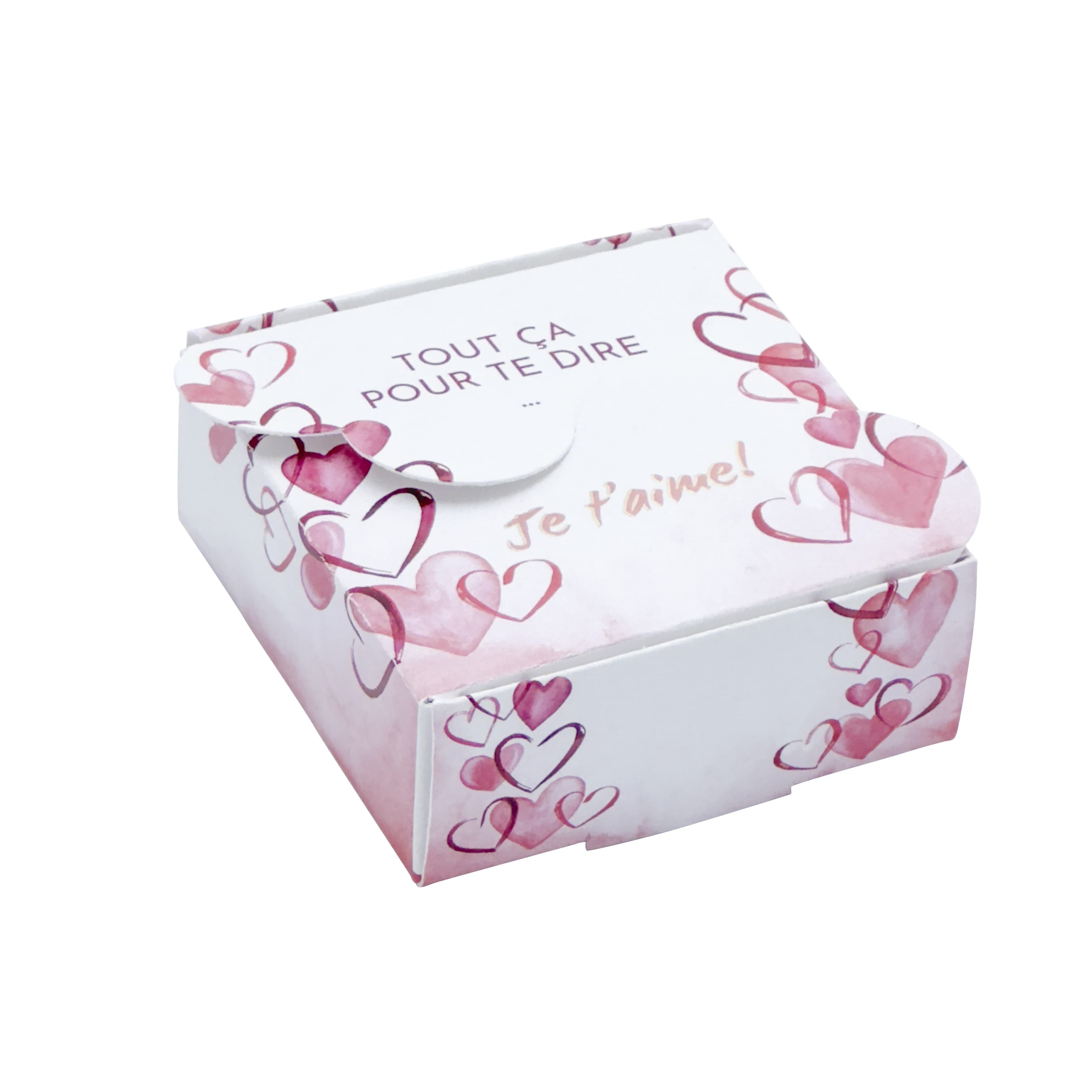 Boîte carrée ouverture cœur 80x80x25 mm, 50 pcs
