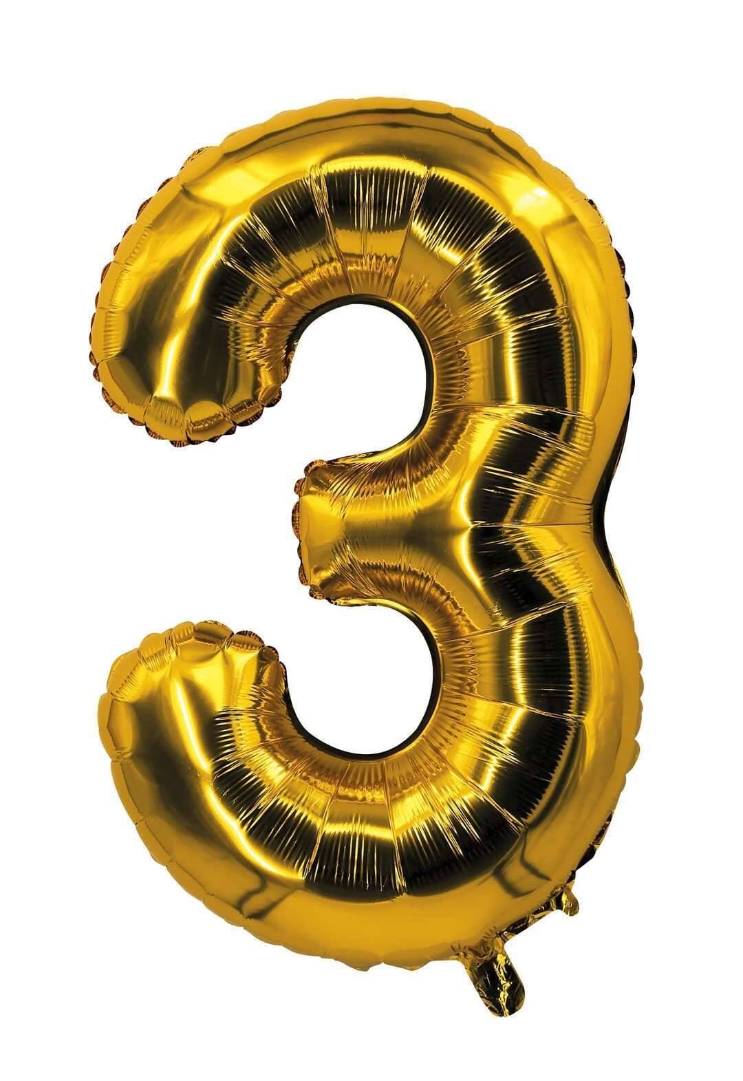 Ballon aluminium - 30 cm - or - chiffre 3