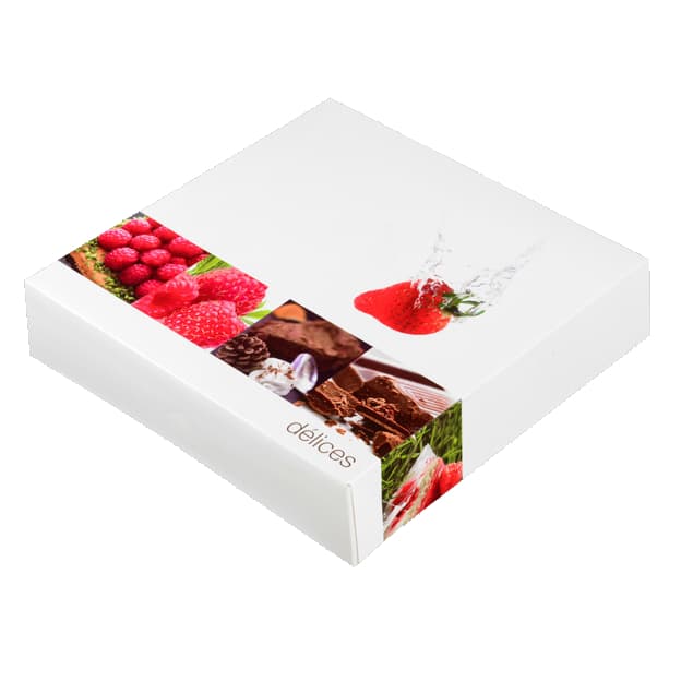 Boîte pâtissière décor délices 250x250x50mm par 25 pièces