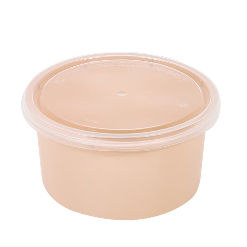 Bol reemp beige en plastique pp avec couvercle transparent   h49mm 225ml, 250pcs