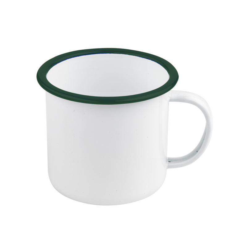 Mug enamel blanc en acier émaillé à bord vert ø 10cm h75mm 350ml, 12pcs