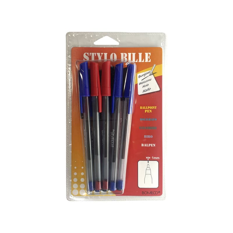 Stylos à bille assortis pointe 1 mm. Blister de 10 : 4 noirs, 4 bleus et 2 rouges