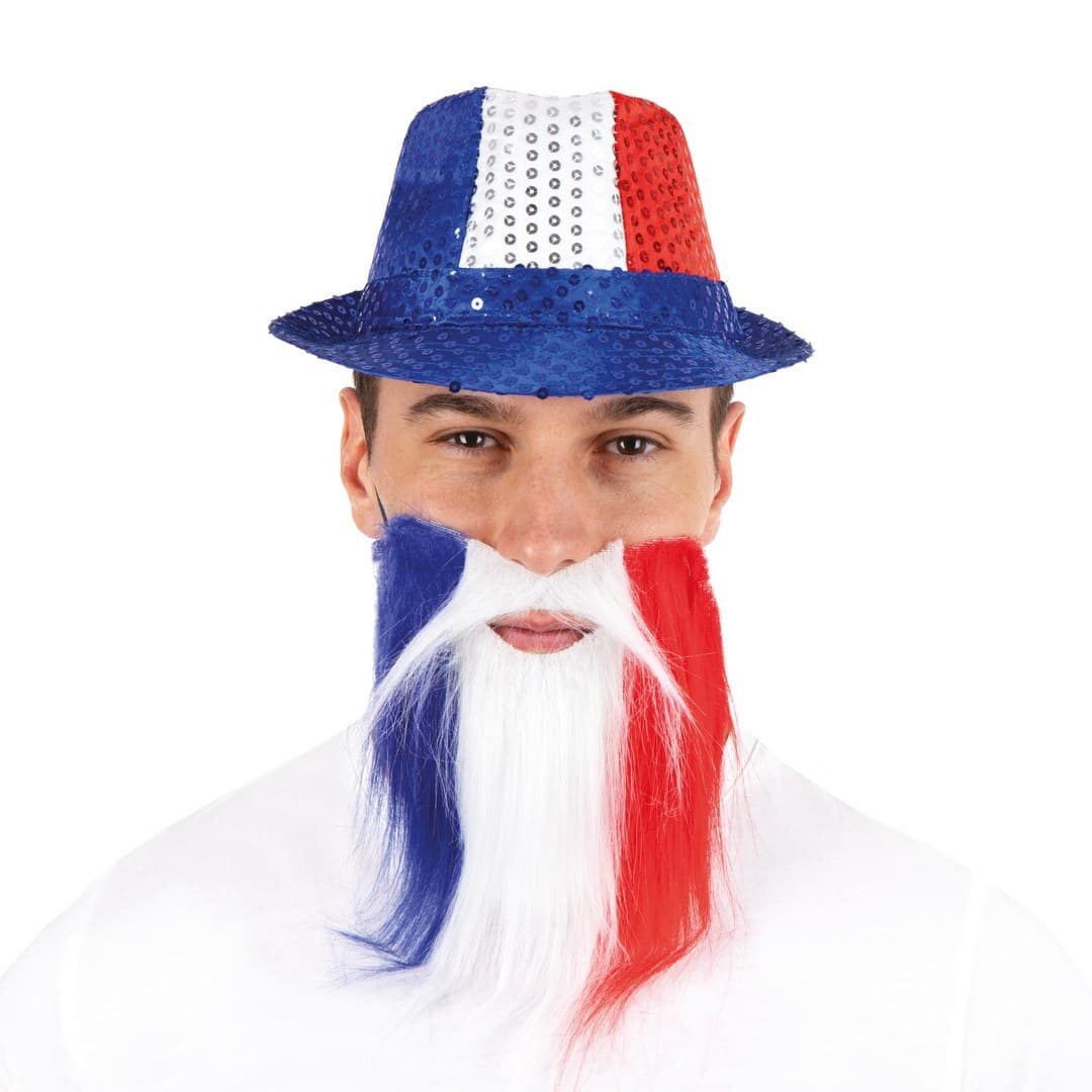 Moustache et barbe - bleu, blanc, rouge