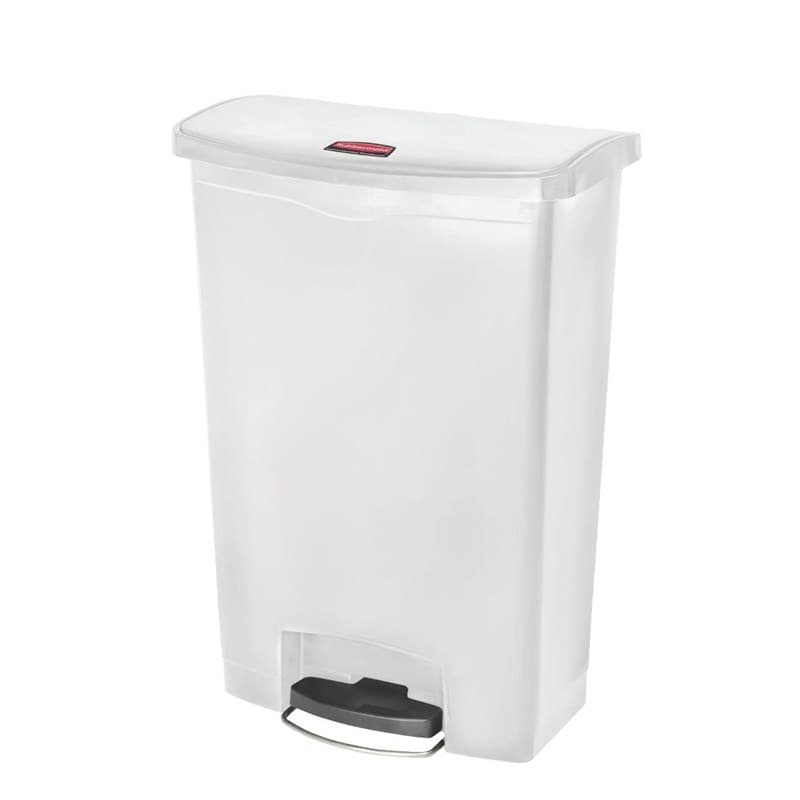Poubelle à pédale frontale large slim blanche 90l