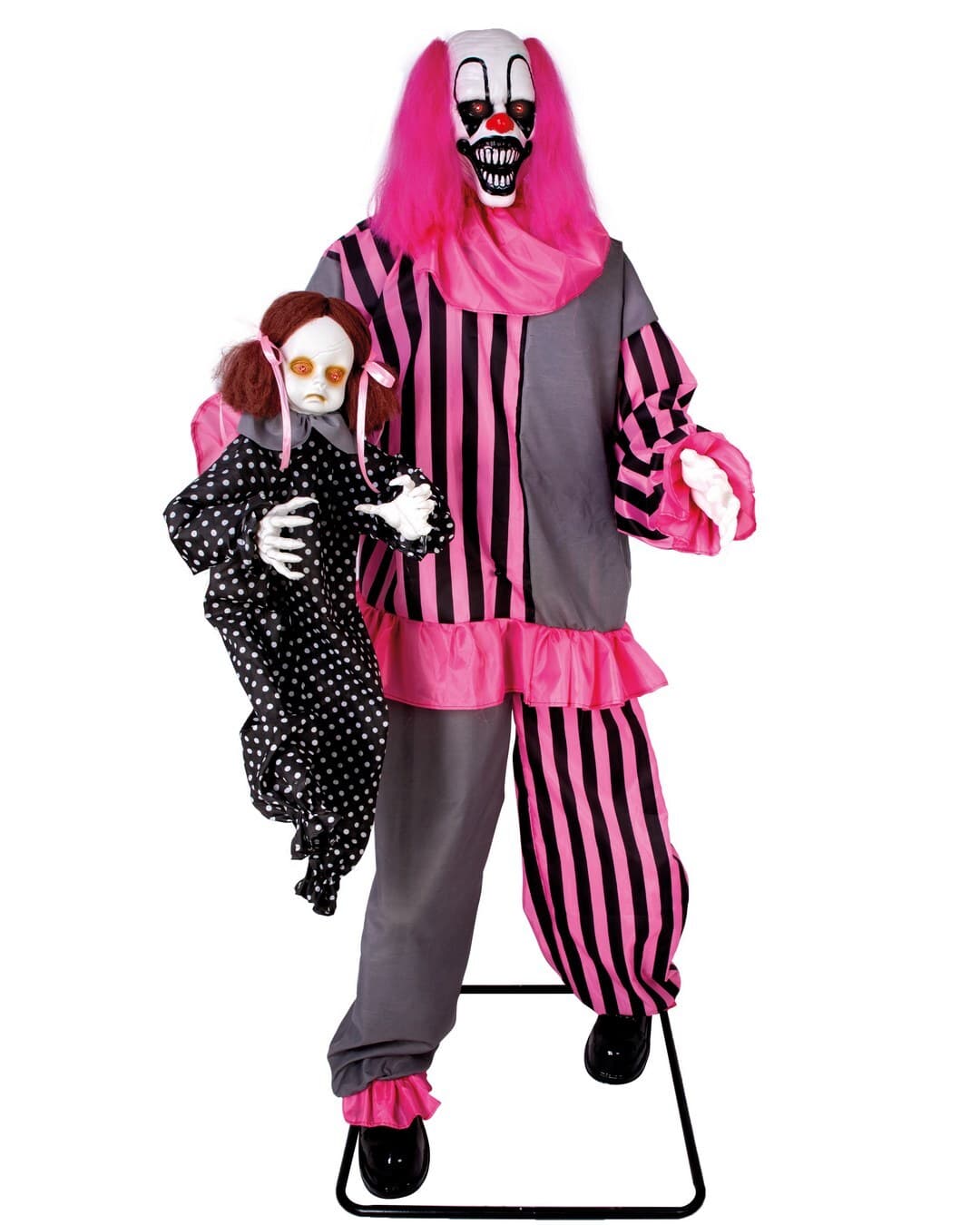 Automate clown effrayant avec fillette - animé, sonore, lumineux - 182cm