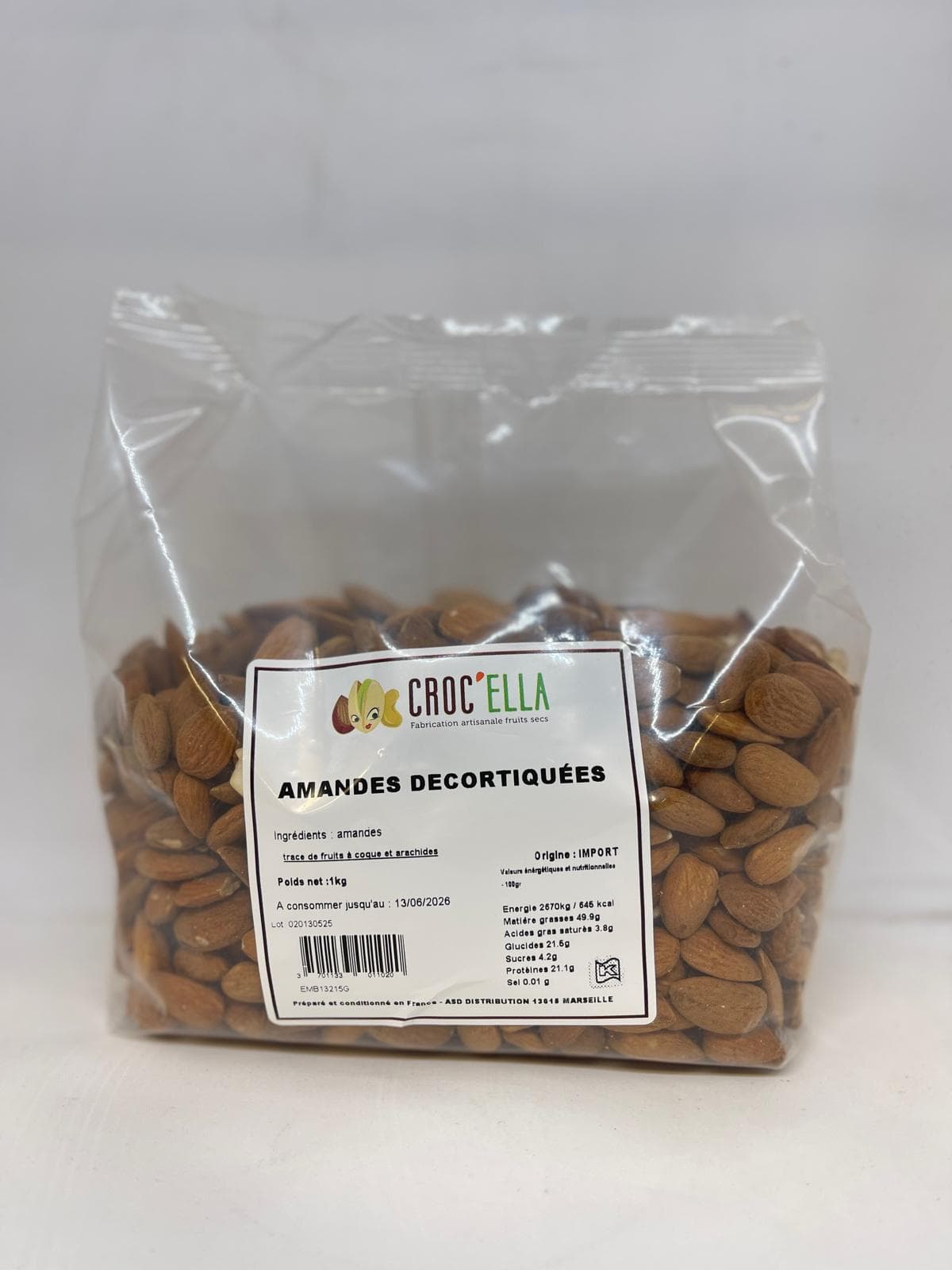 Amandes décortiquées pâtisserie, sac de 1kg