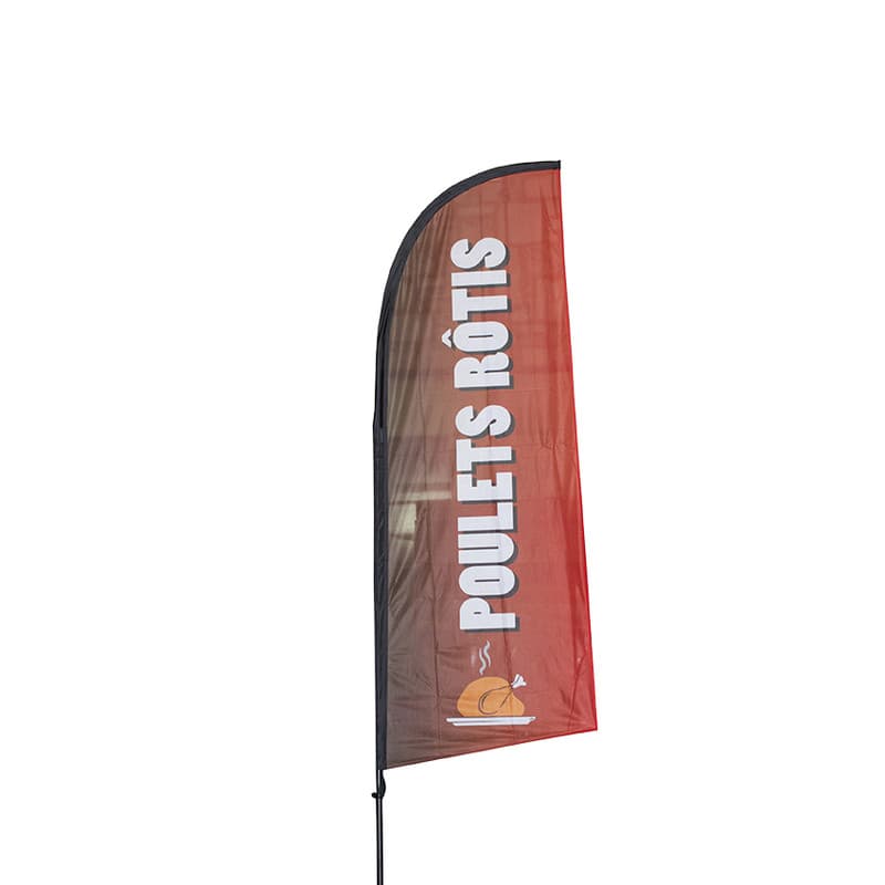 Drapeau publicitaire "poulets rotis" de dimensions 225 x 85 cm avec mât