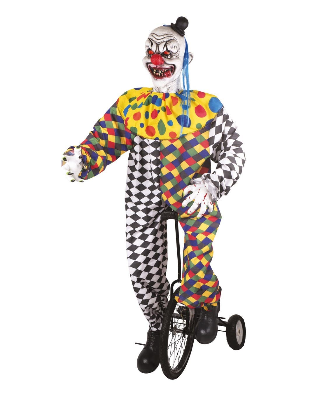 Automate clown terrifiant sur monocycle - animé, sonore, lumineux - 175cm